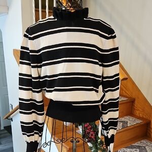 👚Who What Wear Black and White Striped Turtleneck Sweater
